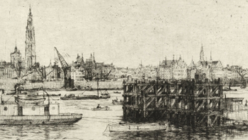 Romain Malfliet met een ets van zicht op de Schelde