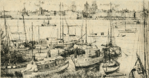 Romain Malfliet met een ets van de Schelde in Antwerpen