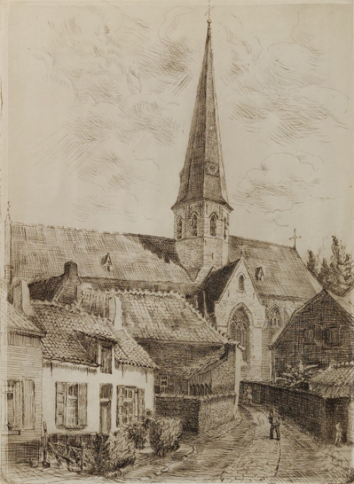 Romain Malfliet met een ets van Bazel, Kruibeke