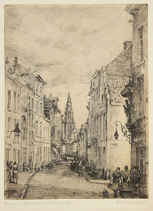 Belgische etser R. Malfliet met een ets