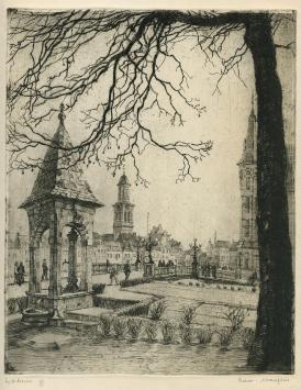 Belgische etser R. Malfliet met een ets uit 2003