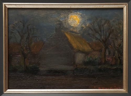 Belgische schilder R. Malfliet met een schilderij