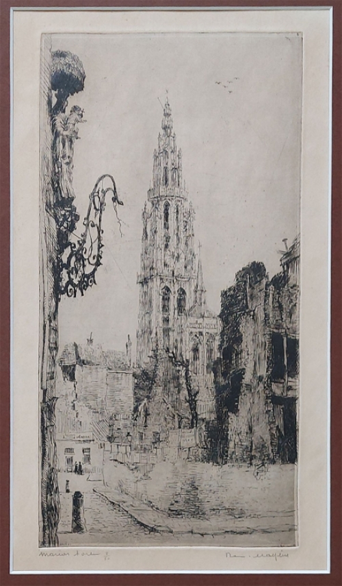 Belgische etser R. Malfliet met een ets