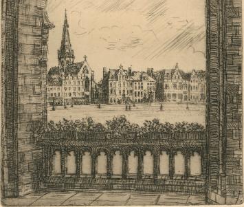 Romain Malfliet met een ets van de markt van St Niklaas