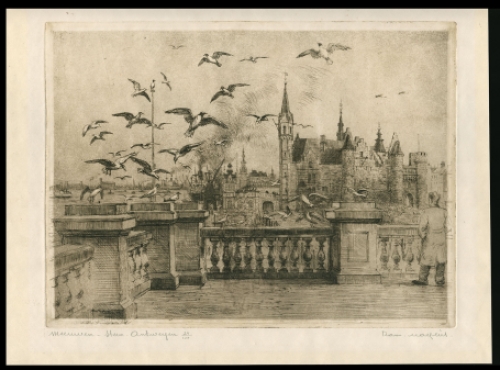 Grote gesigneerde ets van Romain Malfliet kopen