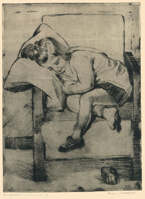 Belgische etser R. Malfliet met een ets