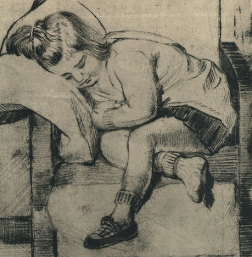 Romain Malfliet met een ets van een rustend kindje