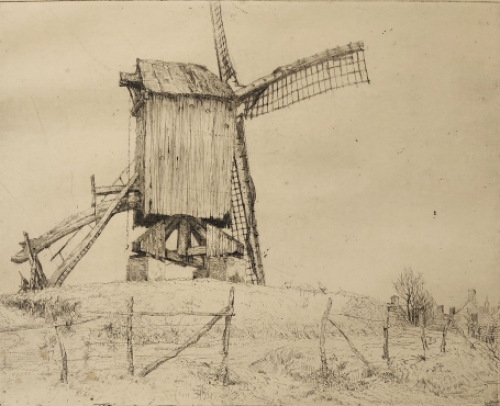 Romain Malfliet met een ets van Ertvelde