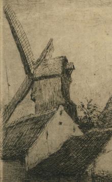 Romain Malfliet met een ets van een molen
