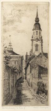 Belgische etser R. Malfliet met een lange ets