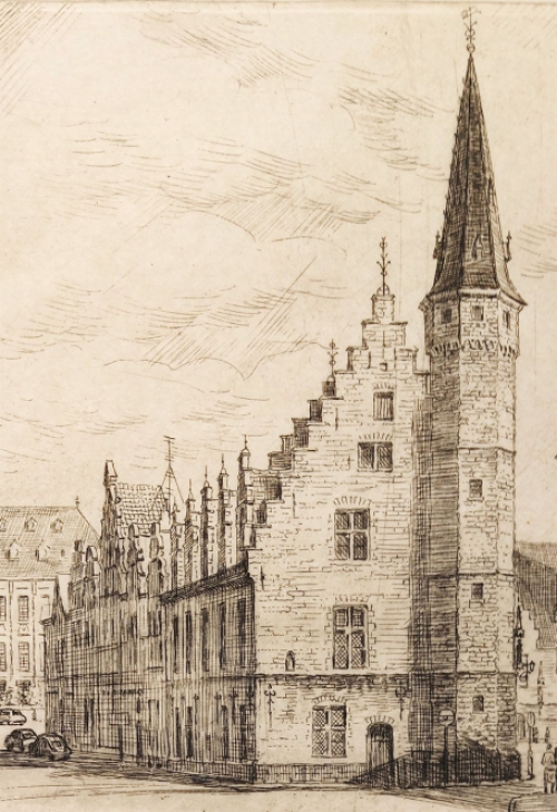 Ingekaderde ets van de Belgische etser Romain Malfliet