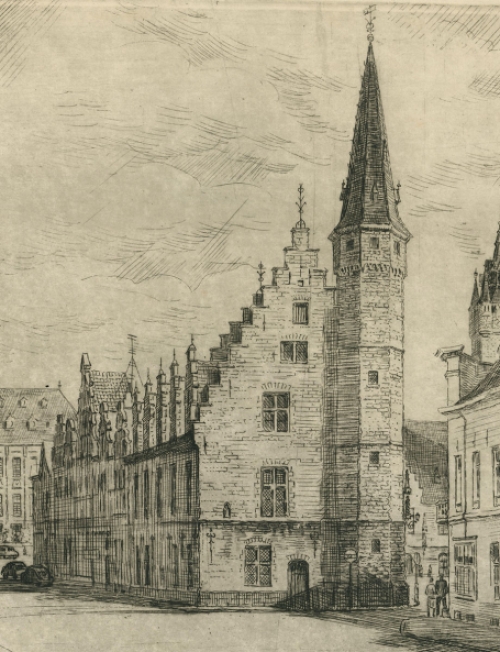 Romain Malfliet met een ets van Dendermonde