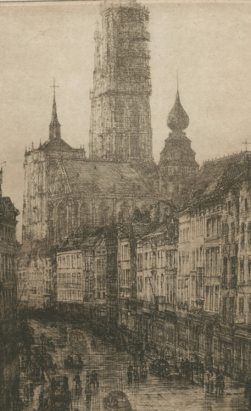 Romain Malfliet met een ets van Antwerpen