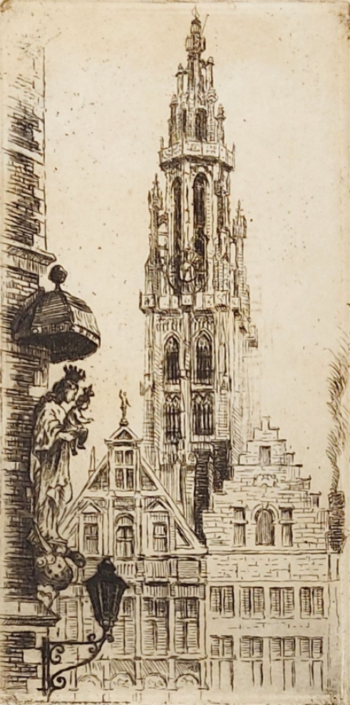 Romain Malfliet met een ets van Antwerpen