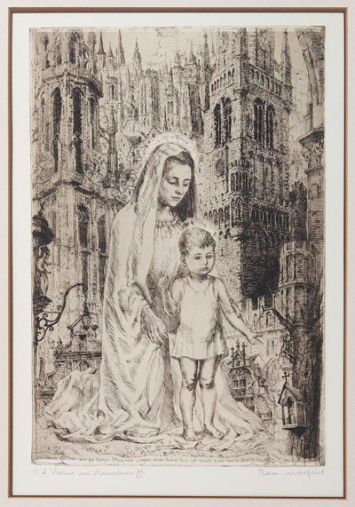 Belgische etser R. Malfliet met een grote ets