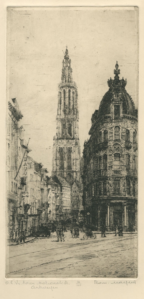 Belgische etser R. Malfliet met een ets