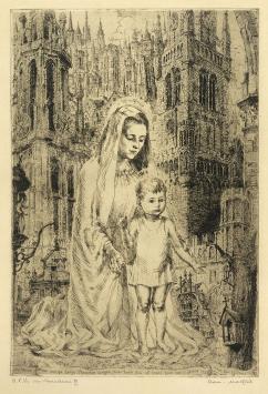 Belgische etser R. Malfliet met een grote ets