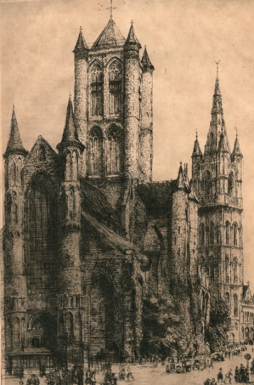 Romain Malfliet met een ets, Op straat te Gent