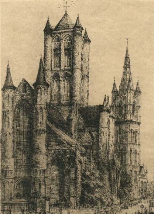 Romain Malfliet met een ets, Op straat te Gent