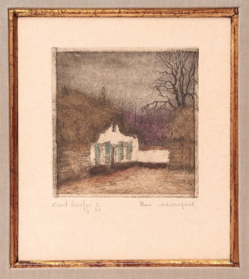 Belgische etser R. Malfliet met een gekleurde ets