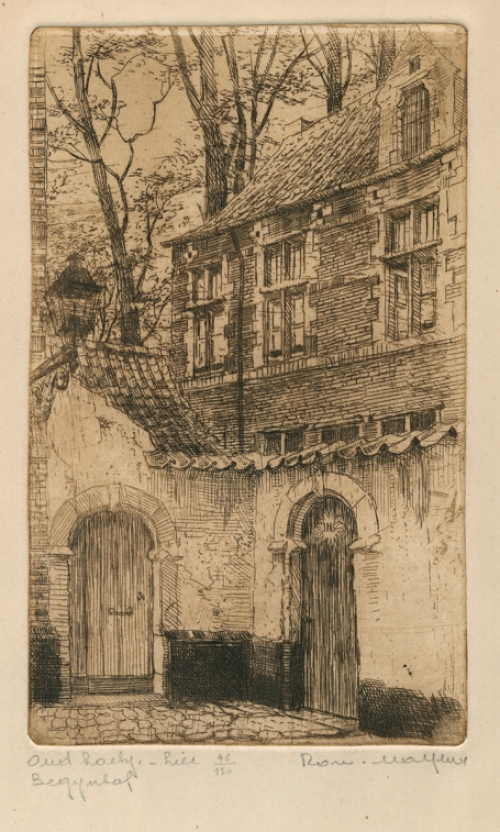 Belgische etser R. Malfliet met een ets van Lier