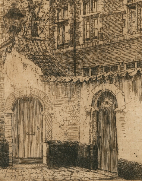 Romain Malfliet met een ets van het Lierse begijnhof