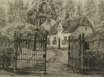 Romain Malfliet met een ets van de oude hoeve te St Niklaas