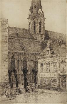 Romain Malfliet met een ets van Sint-Niklaas