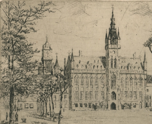 Romain Malfliet met een kleine ets van St-Niklaas