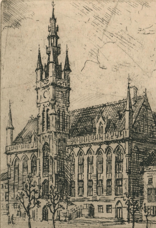 Romain Malfliet met een ets van St-Niklaas