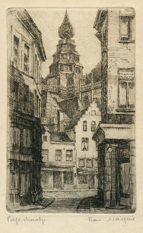 Belgische etser R. Malfliet met een kleine ets