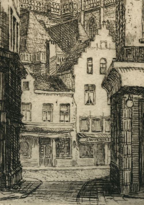 Romain Malfliet met een ets, Papestraatje