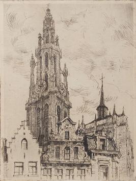 Romain Malfliet met een ets van Antwerpen