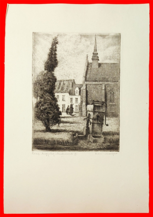 Belgische etser R. Malfliet met een grote ets