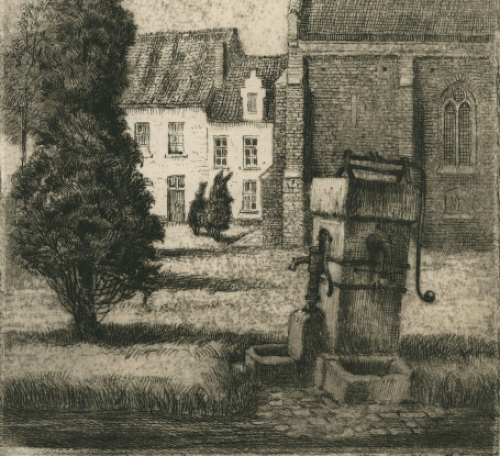 Romain Malfliet met een ets van Dendermonde