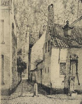 Romain Malfliet met een ets van Begijnhof te Lier