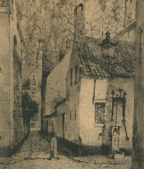 Romain Malfliet met een ets van Begijnhof te Lier