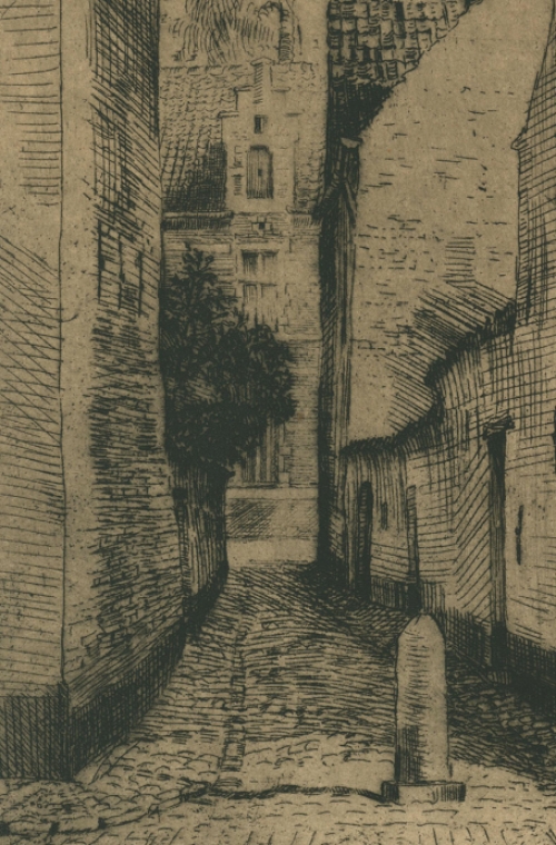 Belgische etser en tekenaar Romain Malfliet met een ets