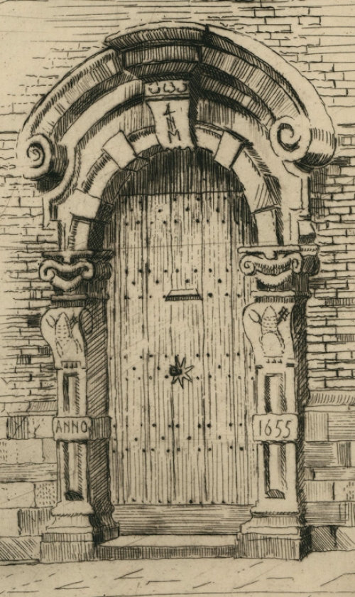 Romain Malfliet met een ets van Antwerps poortje