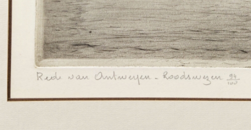 Romain Malfliet met een ets van de rede van Antwerpen