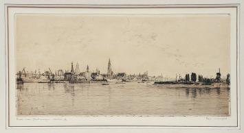 Belgische etser R. Malfliet met een lange Antwerpse ets