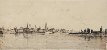 Romain Malfliet met een ets van zicht op Antwerpen