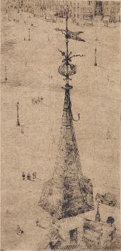 Romain Malfliet met een ets van Sint Niklaas