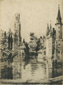 Romain Malfliet met een ets van Brugge