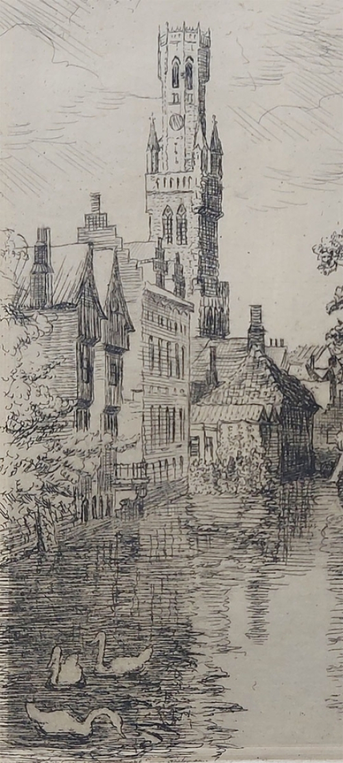 Romain Malfliet met een ets van de Rozenhoedkaai