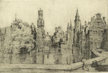 Zicht op de Rozenhoedkaai, grote ets van Malfliet kopen