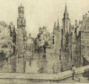 Romain Malfliet met een ets van Brugge