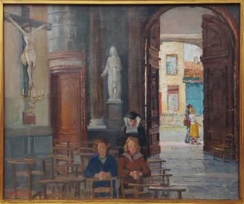 Belgische kunstschilder Malfliet met een klein schilderij