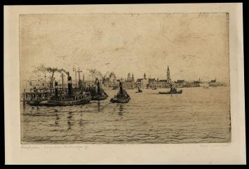 Gesigneerde ets de Royersluis te Antwerpen