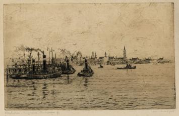 Belgische etser R. Malfliet met een Antwerpse ets